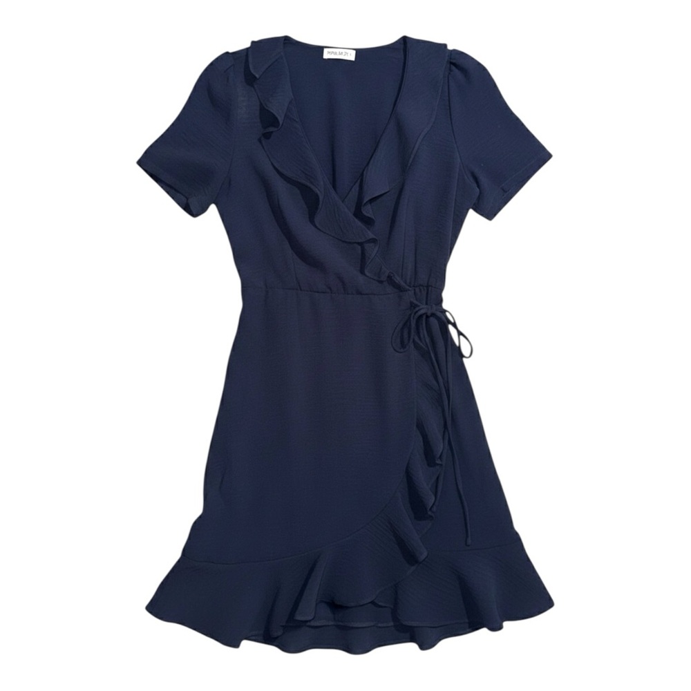 Chic Navy Ruffle Wrap Dress